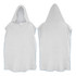 A white adult hooded towel featuring a large hood and a simple design, with a blue trim. It has a logo present.
