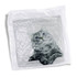 A plush cushion featuring a grey cat design, encased in plastic packaging. The cushion has a sleek square shape.