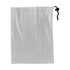 A grey microfibre pouch with a drawstring closure, designed for tablet protection. Features a logo.