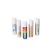 A collection of five lip balms in various designs and colours, featuring white tubes with different printed labels.