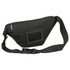 A black bum bag featuring a zippered compartment and an adjustable strap. Includes a branding logo.
