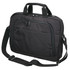 A black business satchel with dual handles, a detachable shoulder strap, and zippered pockets. It features a logo.