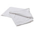 A white custom sublimation beach towel folded neatly, featuring a soft texture and a logo.