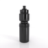 A drink bottle in sleek black, featuring a twist cap and a textured grip, with a logo on the side.