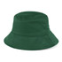 A green bucket hat with a wide brim and a simplistic design. It features a logo on the side.