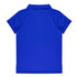 A blue polo shirt featuring a collar and short sleeves, displaying a plain back design. It includes a logo.
