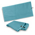 A waffle-textured golf towel in a vibrant aqua colour, featuring a hook for easy attachment.