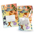 Foil stand-up pouches in vibrant colours with knitted patterns and a clear window, featuring a logo.