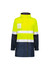 A waterproof jacket in high visibility yellow with navy blue accents and reflective stripes. Features a chest pocket and collar.