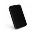 A sleek black power bank with a smooth surface, featuring a minimalist design and a subtle logo.