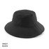 A black mesh bucket hat with a wide brim, featuring a logo on the side.