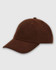 A brown cap with a curved brim and a logo, showcasing a soft fabric design.