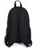 A black backpack with padded straps and mesh side pockets, featuring a sleek, minimalist design.