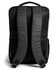 A black PU backpack featuring a mesh back and padded shoulder straps. It has a branded logo on the exterior.