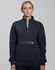 A navy unisex premium fleece half zip work sweatshirt with a zippered front pocket and long sleeves.