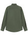 A long-sleeve shirt in olive green with a classic collar and buttoned cuffs, featuring a logo on the back.