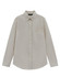A beige long-sleeve shirt with a collar and a chest pocket, featuring a logo on the tag.