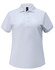 A white ladies polo shirt made from ultrafine cotton pique fabric, featuring a polo collar and button placket.