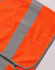 An orange high-visibility safety vest featuring grey reflective stripes and multiple utility pockets.