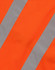 An orange safety vest featuring reflective grey stripes, with an attached logo.