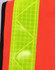 A high-visibility vest in bright orange with a reflective yellow strip and a logo.