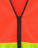 A bright orange and yellow safety vest featuring a zip closure and reflective detailing, with a logo.