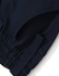 Navy cotton stretch drill cuffed work pants featuring tape detailing and an elastic waistband. Includes a logo.