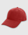 A red cap with a curved brim and a logo, featuring six ventilation eyelets.