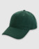 A green cap with a curved brim and an adjustable strap, featuring a logo on the front.