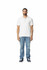 A white Gildan Hammer Adult Double Pique Polo worn by a man, paired with blue jeans and shoes. 
