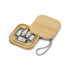 A bamboo charger set with multiple connectors and a carry strap, presented in a square case.