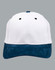 A peak cap featuring a white upper section and a teal suede brim, with black ventilation eyelets.
