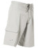 Men's surf shorts in light grey polyester with a peach finish, featuring a side cargo pocket and a drawstring waistband.