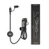 A charging cable featuring a braided design in black with an attached cable holder and a branded round tag.