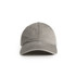 A grey cap with a curved brim and stitched detailing, featuring a logo on the front.