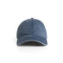 A faded blue cap with a curved brim and an adjustable strap at the back, featuring a logo on the front.