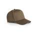 A brown cap with a structured design and a curved brim. It features a logo on the side.