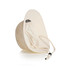 A cream nylon wide brim bucket hat featuring an adjustable chin strap and an inner lining. It has a logo on the inside.