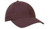 A maroon cap with a curved brim, featuring an embroidered logo on the front.