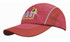 A red cap with mesh side panels and a peak, featuring a logo on the front.