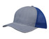 A cap featuring a light brushed poly cotton marle front in grey and a honeycomb mesh back in blue.