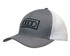 A grey cap with a honeycomb mesh design and a logo on the front. The cap has a curved visor.