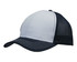 A breathable poly twill cap in white and navy, featuring a honeycomb mesh back and stitched accents.