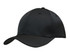 A black sports cap with a curved peak, featuring a solid design and a logo on the front.