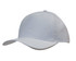 A white cap made from breathable poly twill featuring circular perforations and a curved brim. It includes a logo.