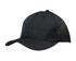 A black cap featuring tear drop perforations and a solid front panel, complete with a logo.