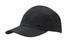 A black sports cap with a curved brim and a simple design, featuring a logo on the side.