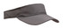A grey sports visor with a wide band and a curved brim, featuring a branding logo.
