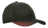 A black cap featuring a peak with a red flash print design. It has a logo on the side.