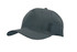 A breathable poly twill cap in dark grey, featuring a rounded crown and a curved brim. It has a logo on the front.
